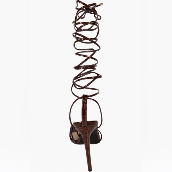 NEW Azalea Wang Gladiator Wrap Leg Heeled Sandals Open Toe Croc Brown sz 8.5 - Picture 5 of 5